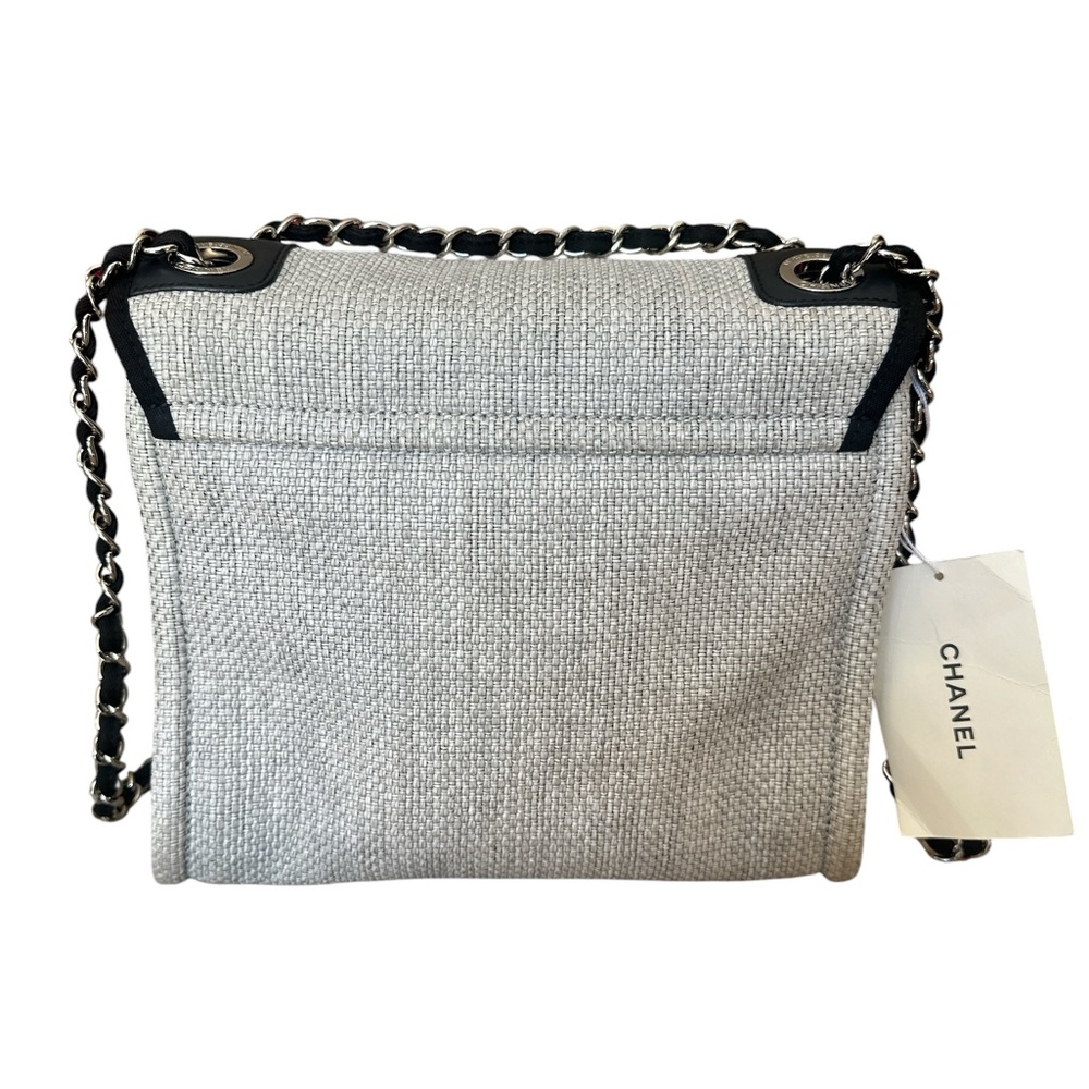 CHANEL COCOMARK Deauville Gray Canvas Crossbody with Black Trim and Chain Strap - Picture 2 of 12